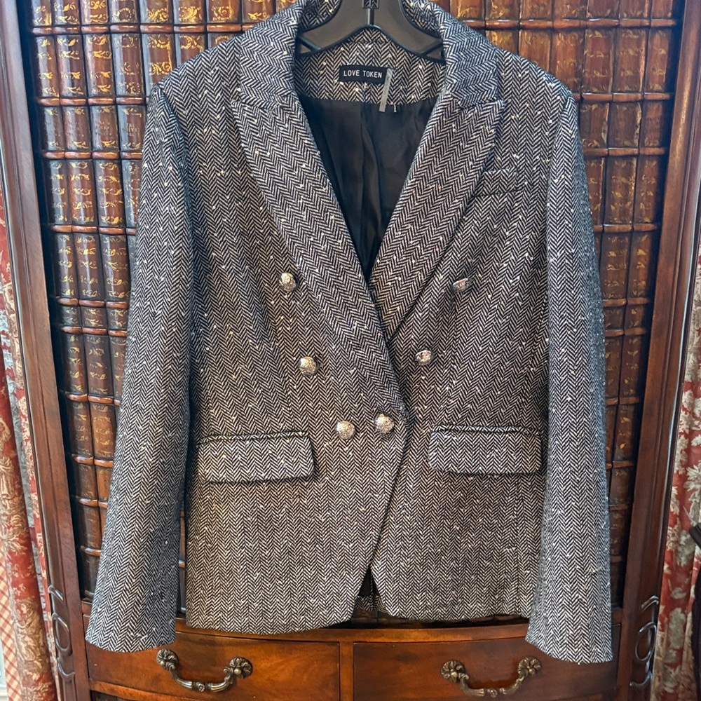 Love Tree Black and White Herringbone Jacket